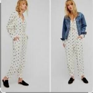 Free People Star Eyes Cream Long Sleeve Jumpsuit Size XS